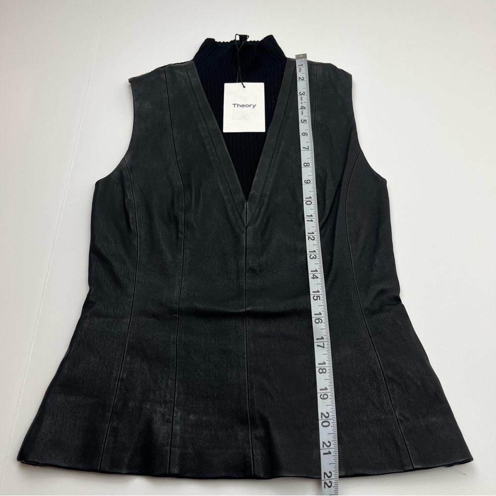 Theory Urban ST Lamb Leather Sleeveless Ribbed Top Womens Size Small Black NEW‎ - Picture 9 of 10